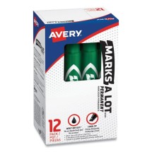 Avery MARKS A LOT Regular Desk-Style Permanent Marker, Broad Chisel Tip, Green, 12/Pack