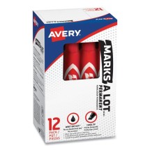Avery MARKS A LOT Regular Desk-Style Permanent Marker, Broad Chisel Tip, Red, 12/Pack