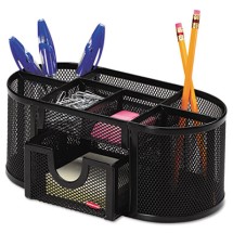 Mesh Pencil Cup Organizer, Four Compartments, Steel, 9 1/3 x 4 1/2 x 4, Black