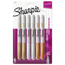 Sharpie Metallic Fine Point Permanent Markers, Bullet Tip, Gold-Silver-Bronze, 6/Pack