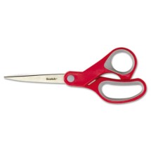 Multi-Purpose Scissors, Pointed Tip, 7" Long, 3.38" Cut Length, Gray/Red Straight Handle