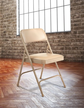 National Public Seating 1201 French Beige Vinyl Padded Double Brace Metal Folding Chair, Beige Frame, 4/Carton