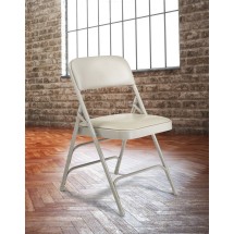 National Public Seating 1302 Warm Gray Vinyl Padded Triple Brace Metal Folding Chair, Gray Frame, 4/Carton