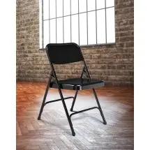 National Public Seating 210 Black Metal Double Hinge Folding Chair, 4/Carton