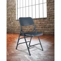 National Public Seating 304 Blue Premium Metal Triple-Brace Folding Chair, 4/Carton
