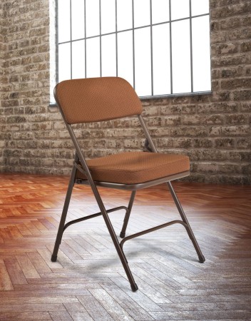 National Public Seating 3219 Antique Gold 2" Fabric Padded Metal Folding Chair, Brown Frame,  2/Carton 
