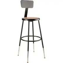National Public Seating 6224HB-10 Black Heavy Duty Steel Stool with Backrest, Height Adjustable 25&quot;-33&quot; 