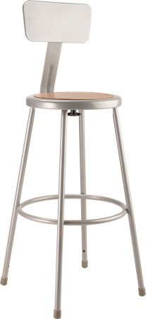National Public Seating 6230B Gray Heavy Duty Steel Stool with Backrest 30"