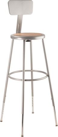 National Public Seating 6230HB Gray Heavy Duty Steel Stool with Backrest, Height Adjustable 32"-39" 