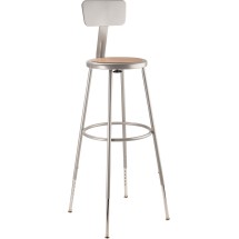National Public Seating 6230HB Gray Heavy Duty Steel Stool with Backrest, Height Adjustable 32&quot;-39&quot; 