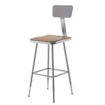 National Public Seating 6324HB Gray Heavy Duty Square Lab Stool with Backrest, Height Adjustable 25&quot;-33&quot; 