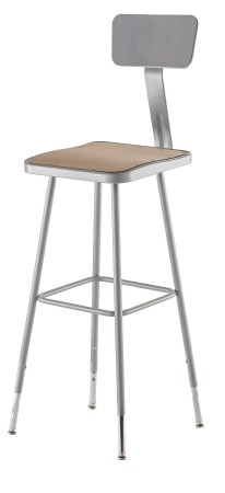 National Public Seating 6330HB Gray Heavy Duty Square Lab Stool with Backrest, Height Adjustable 32"-39" 