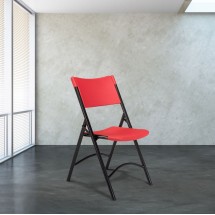 National Public Seating 640 Red Plastic Blow Molded Resin Folding Chair, Black Frame, 4/Carton