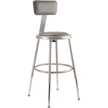 National Public Seating 6418HB Gray Heavy Duty Padded Vinyl Steel Stool with Backrest,  Height Adjustable 19&quot;-27&quot; 