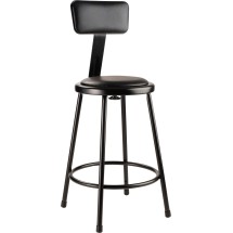 National Public Seating 6424B-10 Black  Heavy Duty Padded Vinyl Steel Stool with Backrest 24&quot;
