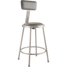 National Public Seating 6424B Gray  Heavy Duty Padded Vinyl Steel Stool with Backrest 24&quot;