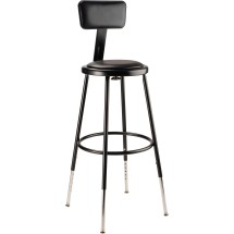National Public Seating 6424HB-10 Black Heavy Duty Padded Vinyl Steel Stool with Backrest,  Height Adjustable 25&quot;-33&quot; 