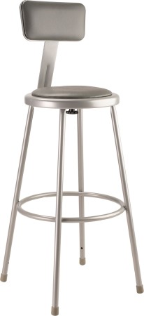 National Public Seating 6430B Gray  Heavy Duty Padded Vinyl Steel Stool with Backrest 30"