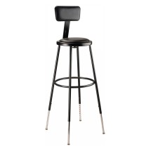 National Public Seating 6430HB-10 Black Heavy Duty Padded Vinyl Steel Stool with Backrest,  Height Adjustable 32&quot;-39&quot; 