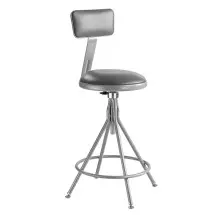 National Public Seating 6524HB  Gray Heavy Duty Padded Vinyl Swivel Steel Stool with Backrest,  Height Adjustable 25&quot;-33&quot; 