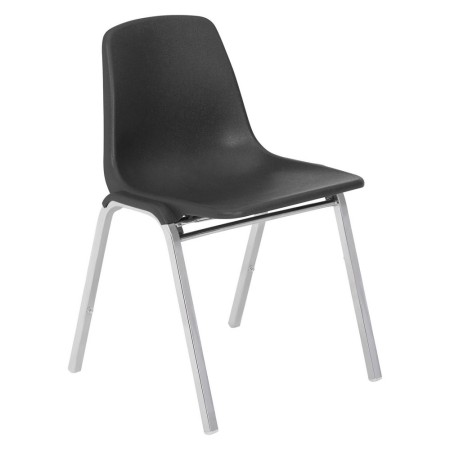 National Public Seating 8110 Chrome Poly Shell Black Stacking Chair