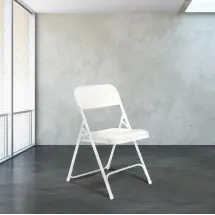 National Public Seating 821 Bright White Lightweight Plastic Folding Chair, White Frame, 4/Carton