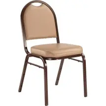 National Public Seating 9201-M Dome Back French Beige Vinyl Upholstered Stack Chair, Mocha Frame