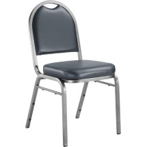 National Public Seating 9204-SV Dome Back Midnight Blue Vinyl Upholstered Stack Chair, Silvervein Frame