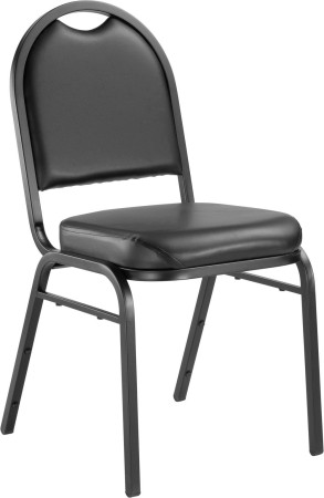 National Public Seating 9210-BT Dome Back Black Vinyl Upholstered Stack Chair, Black Frame