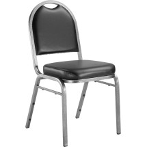 National Public Seating 9210-SV Dome Back Panther Black Vinyl Upholstered Stack Chair, Silvervein Frame