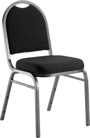 National Public Seating 9260-SV Dome Back Ebony Black Fabric Upholstered Stack Chair, Silvervein Frame