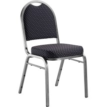 National Public Seating 9264-SV Dome Back Navy Pattern Fabric Upholstered Stack Chair, Silvervein Frame