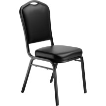National Public Seating 9310-BT Silhouette Black Vinyl Upholstered Stack Chair, Black Frame