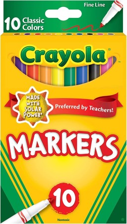 Crayola Non-Washable Marker, Fine Bullet Tip, Assorted Colors, 10/Pack