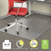 Occasional Use Studded Chair Mat for Flat Pile Carpet, 46 x 60, Rectangular, Clear