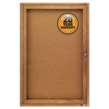 One Door Enclosed Bulletin Board, Natural Cork/Fiberboard, 24 x 36, Oak Frame