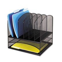 Onyx Mesh Desk Organizer with Two Horizontal and Six Upright Sections, Letter Size Files, 13.25" x 11.5" x 13", Black