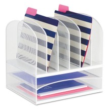 Onyx Mesh Desk Organizer with Two Horizontal and Six Upright Sections, Letter Size Files, 13.25" x 11.5" x 13", White
