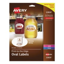 Oval Labels w/ Sure Feed & Easy Peel, 1 1/2 x 2 1/2, Glossy White, 180/Pack