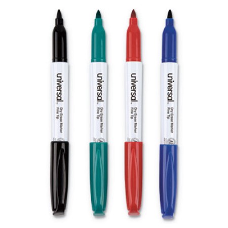 Universal Pen Dry Erase Marker, Fine Bullet Tip, Assorted Colors, 4/Set