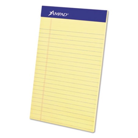 Perforated Writing Pads, Wide/Legal Rule, 8.5 x 11.75, Canary, 50 Sheets, Dozen