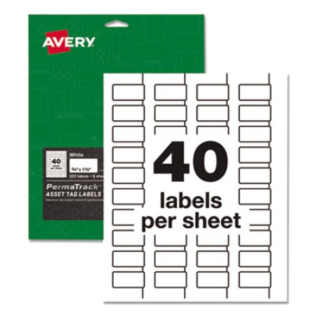 PermaTrack Durable White Asset Tag Labels, Laser Printers, 0.75 x 1.5, White, 40/Sheet, 8 Sheets/Pack