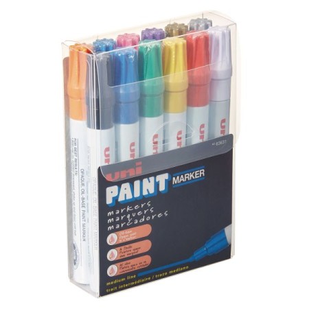 uni-Paint Permanent Marker, Medium Bullet Tip, Assorted Colors, 12/Set