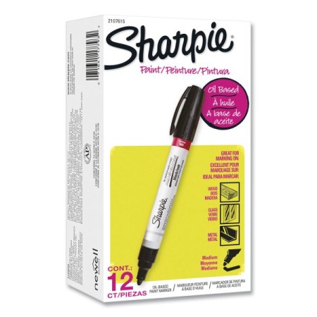 Sharpie Permanent MarkersMarker, Medium Bullet Tip, Black, 12/Pack