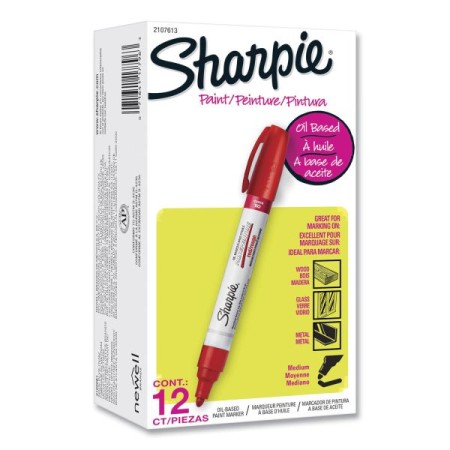 Sharpie Permanent MarkersMarker, Medium Bullet Tip, Red, 12/Pack