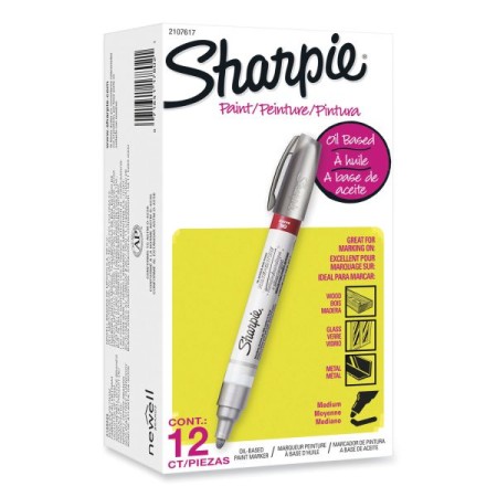 Sharpie Permanent MarkersMarker, Medium Bullet Tip, Silver, 12/Pack