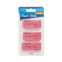 Pink Pearl Eraser, Rectangular, Large, Elastomer, 3/Pack