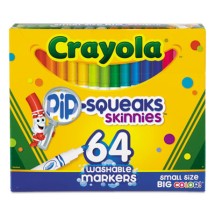 Crayola Pip-Squeaks Skinnies Washable Markers, Medium Bullet Tip, Assorted Colors, 64/Pack