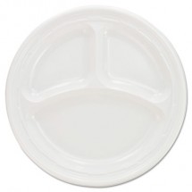 Dart 3-Compartment White Plastic Plates, 9&quot; - 125/Pack