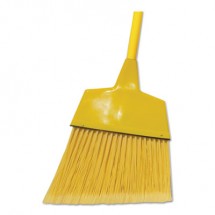 Poly Fiber Angled-Head Lobby Brooms, 55", Yellow Lacquered Wood Handle, 12/Carton